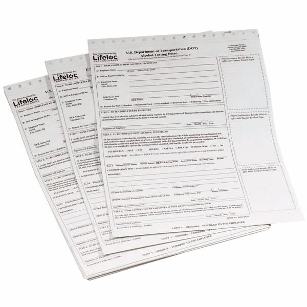DOT Breath Alcohol Testing Forms 100 Pk
